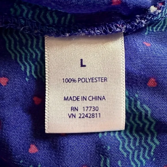 Hello Kitty Sheer Cobalt Blue Ruffle Blouse Women's L, Fits Like M, Pink‎ Hearts - Picture 10 of 10